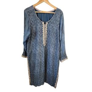 TINA ATIL Blue with Silver & Mirror Embellishments Tunic Possible Large